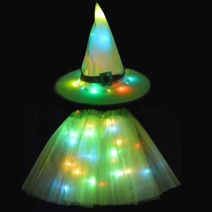 Kadın Çocuk Kız Aydınlık Led Glow Lights Elf Cadı Şapkası Yıldız Etek Örümcek Witard Kostüm Partisi Hediye Cadılar Bayramı Navidad 2023