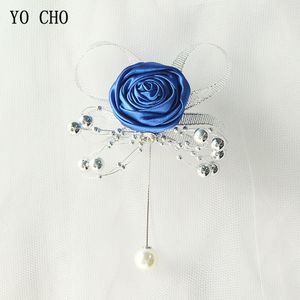 Yo Cho Corsage Groom Boutonniere Artificial Flower Silk Brosch Fake Pearl Girl Corsage Wedding Planner Supplies Prom Party Decor