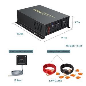 Off rutnät Pure Sine Wave Solar Inverter Power 1000W 12V/24V/48V/96V/110V DC till AC 110V/120V/220V/240V Converter Wired Control