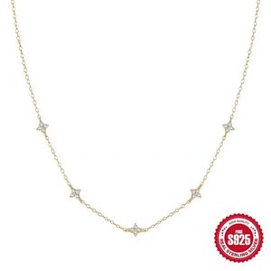 Pendant Necklaces S925 Silver Clover Full Sky Star Zircon Necklace with Simple and Stylish Elegance Fashionable Collar Chain Exquisite Light Lux 240410