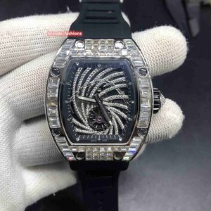 Hip Hop Men's Trendwatch Diamond Case Diamond Watch Large Diamond Munges Watches Black Rubber tire relógio automático W214B