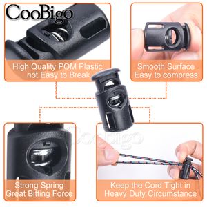 10pcs Plastic Black Cord Lock Spring Clasp Stop Single Hole Drawstring Stopper Toggles For Paracord Garment Shoelace Rope Parts