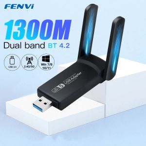 Kartlar 1300Mbps USB 3.0 WiFi Adaptörü Bluetooth 4.2 Dongle Çift Bant 2.4G/5GHz WiFi 5 Ağ Kablosuz WLAN Alıcı PC/Dizüstü Bilgisayar Win10