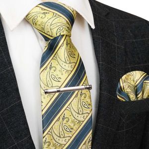 Halskrawatten Jemygins Champagner Streifen Paisley Silk Classic Tie Herren -Accessoires Geschenk Herren Halskette Set Pocket Square Krawatte Clipc240410