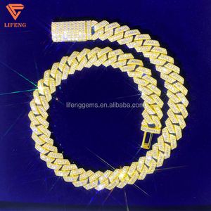15mm Iced Out Vvs Moissanite Diamond Yellow Gold Plated Cuban Link Chain Pass Diamond Test Hiphop Mens Miami Cuban Necklace