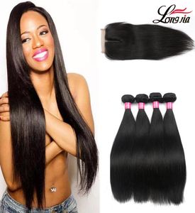 8a Brazilian Straight Hair With Closure Brazilian Virgin Human Hair 3 Bundles With Lace Closure 4x4 Brazilain lace closure with Bu5301430