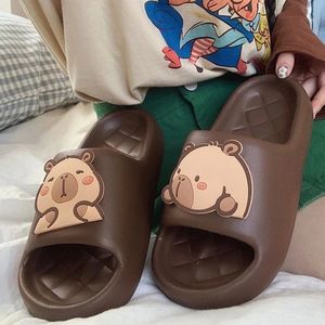 Cute Capybara Design Thick Sole Women Slippers Slides Bathroom Beach Indoor Sandals Summer Couple Shoes 240329