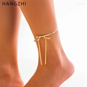Fußkettchen Hangzhi Knot Ribbon Schlangenknochenkette Langes Quasten -Knöchel 2024 Sommersand Urlaubslegierung Legierung Schmuck für Frauen