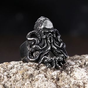 Ny design vintage svart bläckfisk 14k guldring för män pojkar punk cyklist unika djurskalle ringer mode amulet smycken gåva