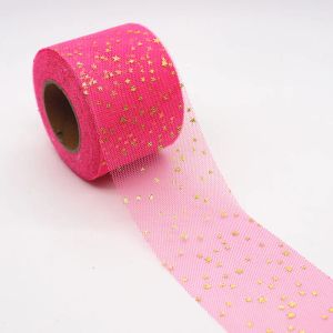 25 yards/roll 6cm Gold Foil Star Tulle Roll Organza Tutu Fabby Chuveiro Baby Party Supplies