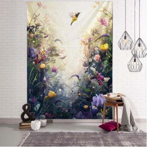 Fantasi Landscape 3D Printing Tapestry Plant Flower and Bird Art Wall Hanging Bohemian Psychedelic Kawaii Home Room Decoration