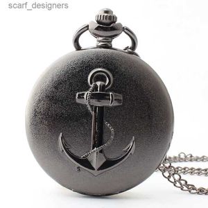 Pocket Watches New Creative Retro Quartz Pocket Anchor Student Mens Womens Presente Relloj Y240410