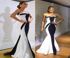ebi 아랍어 이브닝 드레스 2020 단순한 섹시한 저렴한 인어 화이트 흰색과 검은 무도회 드레스 정식 파티 가운 2436828