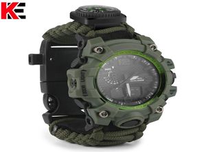 Utomhusöverlevnad Titta på multifunktionell paracord Watch med Compass Whistle Thermometer Rescue Rope Survival Outdoor EDC Hunting8665622