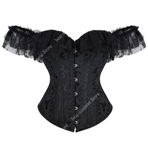 Corsetti gotici a vapore per donne top bustier plus size in pizzo floreale vintage overbust corsetto con maniche rosso nero verde