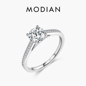 Band Rings Modian D Colorful Laboratory Diamond 1CT Womens Mosonite Ring 925 Sterling Silver Classic Wedding Engagement Band Jewelry Gifts J240410