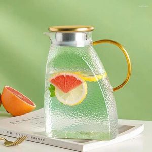 Vinglasglasglas kanna med lock värmebeständig vattenflaska öl te drinkware läcksäker spout elegant hög borosilikat dispenser
