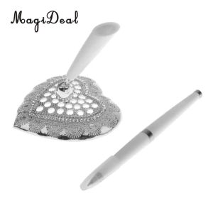Magideal Wedding Party Ospite Libro Signing Penna Love Heart Feather Quill Shool Holder Decor