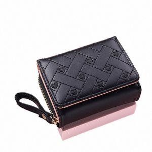 women Wallets Fi PU Leather Embroidered Love Tri-fold Small Wallet Kawaii Cute Card Holder Multi-card Slot Coin Purses 67Jp#