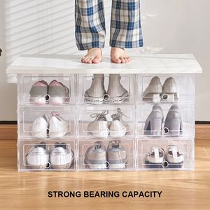 NEU Clear 1-12PCS Schuhkarton Set faltbarer Speicherplastik Plastik Transparent Tür Home Closet Organizer Hülle Halt Stapel Großhandel Großhandel