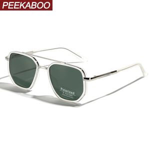 Peekaboo TR90 Glass de sol polarizados Men Retro Style Metal Square Sun Glasses For Women Double Bridge Driving Green Black UV400 240410