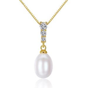 Pearl Pendant Necklace S925 Silver 3A Zircon Plated 18K Gold Brand Halsband Europa och American Vintage Women Necklace Collar Chain Jewelry Valentine's Day Gift SPC