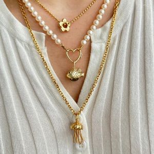 Collane a ciondolo creativa polpo mica collana perla per donne a colore oro alla moda catena di clavicola metallica squisita gioiello regalo