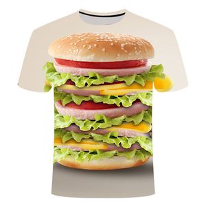 Novo verão 3D Food T-shirt Men's Harajuku hambúrguer impressão curta Manga curta divertida Top Sports Breathable Luz leve