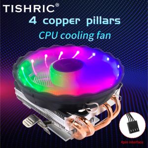 冷却Tishric CPUクーラーファンコンピューターCPUヒートシンク4ピンPWMファンRGB CPU冷却ラジエーターファンIntel LGA2011 115X 1366 X99 AM4