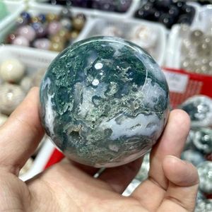 Decorative Figurines 6.5CM Natural Crystal Moss Agate Sphere Ball Home Decoration And Witchcraft Supplies Anyolite Witch Spiritual Decor