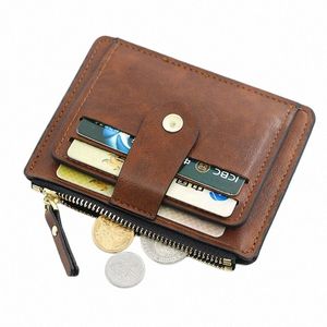 men Fi Credit ID Card Holder Wallet Male Slim Leather Wallet with Coin Pocket Brand Designer Brown Busin Purse 62jg#
