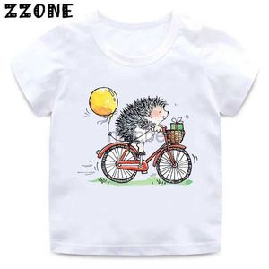 Camisetas fofas de ouriço de ouriço desenho animado infantil camisetas engraçadas meninos engraçados camiseta infantil de verão tops de manga curta