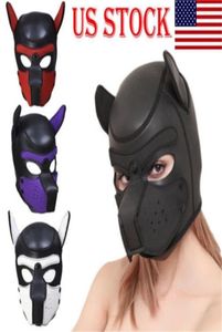 Nytt mjukt vadderat gummi neopren valp cosplay roll play hundmask fullt huvud med öron y2001033079054