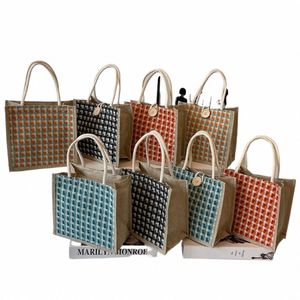 Modelli di tessitura regalo tote bag in lino casual che trasportava ascelle per la borsa da viaggio da viaggio O18A#