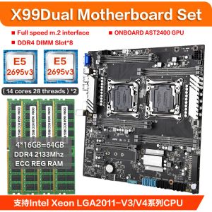 Motherboards X99 Kit de placa -mãe dupla com 2pcs Xeon E5 2695 V3 PROCESSOR 14CORE 4*16GB = 64 GB DDR4 2133MHz ECC Reg Ram Suporte E5 V3V4 CPU