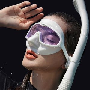 Ny frigörande mask full ansikte klar lins anti dimma undervattensmask simning glasögon snorkel dykglasögon utrustning för vuxen