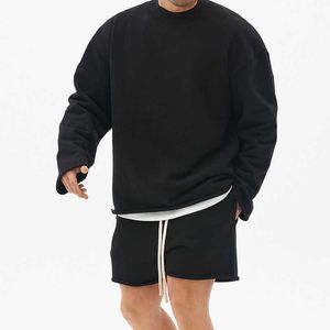 Pamuk şort ve eşofman seti Crewneck yüksek kaliteli mans kırpılmış büyük boy 2 adet crewneck sweatshirt