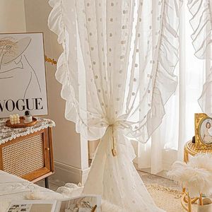 Gardin 1Panel White Pompom Ruffled Curtains Girls Room French Romantic Elegant Vintage Lace Tulle Window Screen Bedroom Decor Drapes