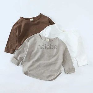 T-shirts Autumn Boy Girl Baby O-neck Solid Bottoming Shirt Children Simple Casual Long Sleeves T-shirt Kid Cotton Tops Infant Unique Tees 240410