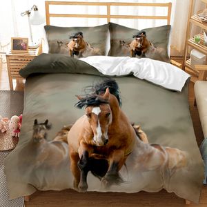 Horse Bedding Set Queen Size,Pony Decorative 2/3pcs Bedding Set Horse Freedom Runs Gallop Farm Print Soft Polyester Duvet Cover