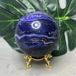 Dekorative Figuren natürlicher Felsenblau Spitze gestreiftes Achat Geode Ball Heimatzimmer mit Hexerei Altar Gebetskristall Edelstein dekoriert