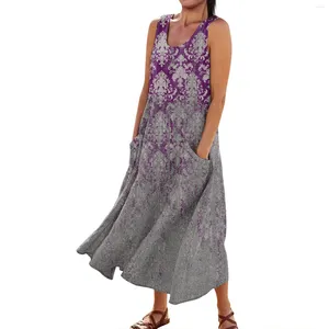 Vestidos casuais vestido para mulheres primavera verão boho moda férias sem mangas de tamanho grande moda e simples