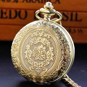 Pocket Watches Vintage Gold Luxury Quartz Pocket Womens Men Necklace Minimalism Personalised Pocket FOB Unique Gifts reloj hombre Y240410