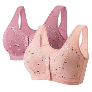 Bras Sets 2pcsoft Women'S Front Open Bra Elderly Underwear Breathable Woman Without Steelring Tank Top Lace Large Size Gather Brassiere