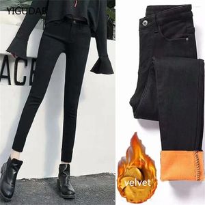 Frauen Jeans Winter dicker Samt Frauen hohe Taille dünne Einfaches Fleece warm warm schlanker fit Stretch Ladies Casual Denim Bleistifthose