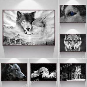Animais selvagens florestas lobo de parede de parede imagens lobo cabeça preto pôsteres e impressões de lona pintura para decoração de quarto de escritório decoração