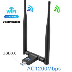 Kort 5DBI Dual Antenna Wireless Network Card Adapter 1300m 3.0 USB WiFi Mottagare 2.4G/5G Dual Band Adapter för Desktop Laptop