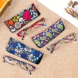 Sunglasses Fashion Women Reading Glasses Matching Pouch Ultra Light Resin Print Flower Magnifying Eyeglasses Vision Care
