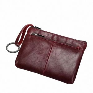 vintage Genuine Leather Coin Purse Card Holder Mini Bag Retro Solid Color Zipper Clutch Wallet Key Holder for Men Women S9gK#