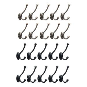 N58C 10Pcs Coat Hooks Antique Hanger Up & Down Double-hook European Hat Hanger Heavy Duty Robe Holder Towel Hooks with Screws